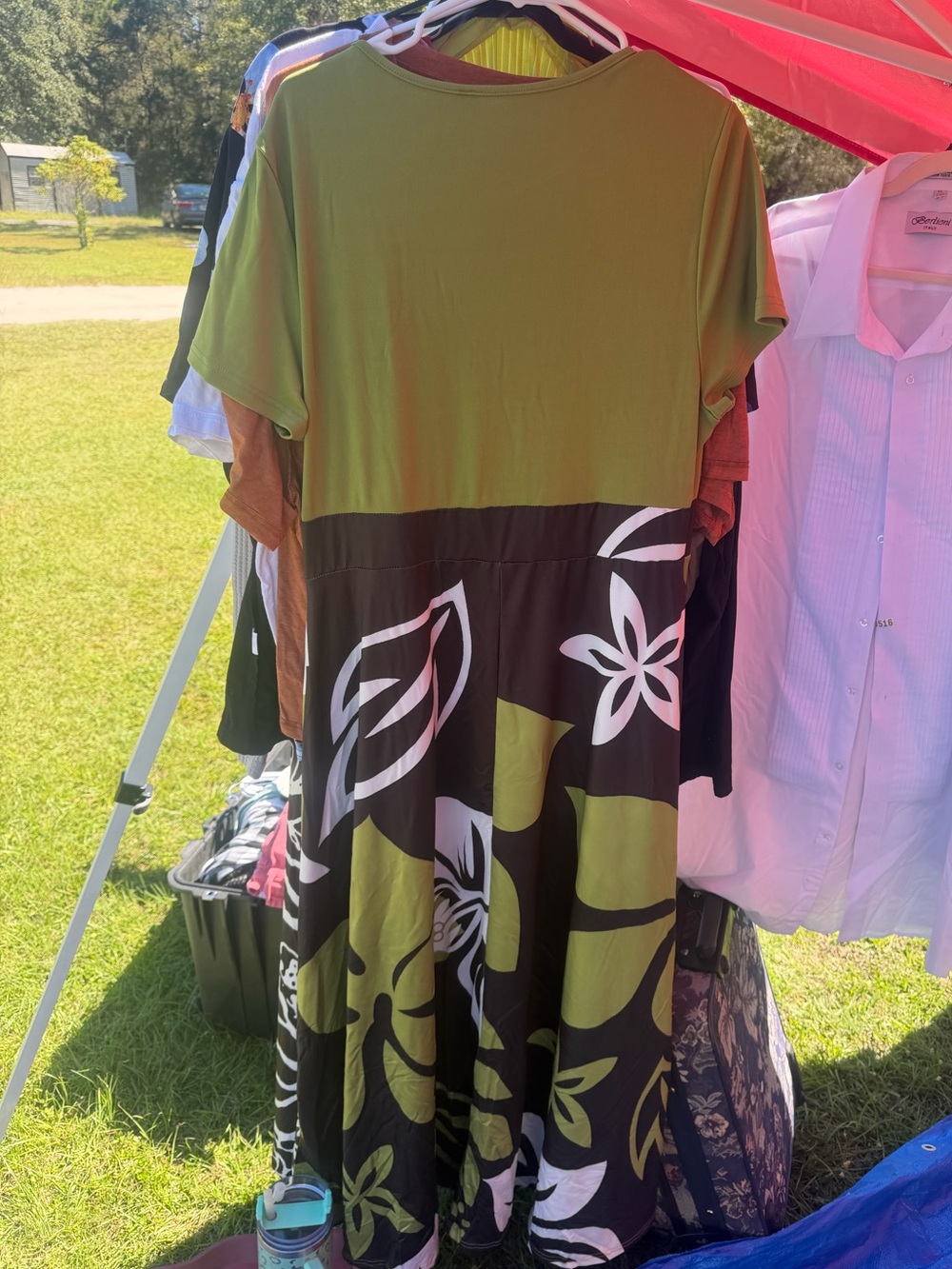 Olive Green Floral Maxi Dress - Unbranded